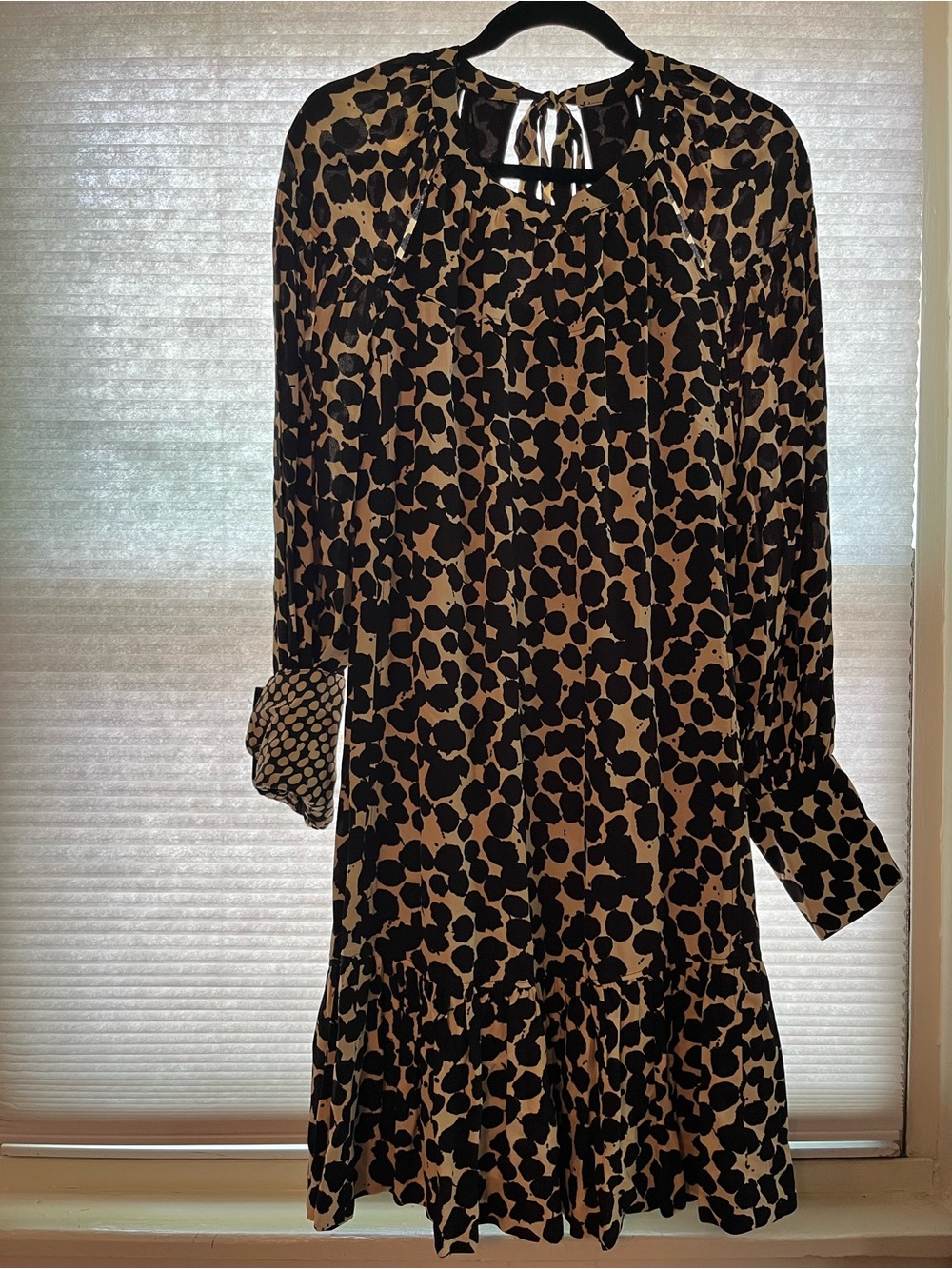 Proenza Schouler Leopard-Print Long Sleeve Ruffle Hem Dress - Black and Tan